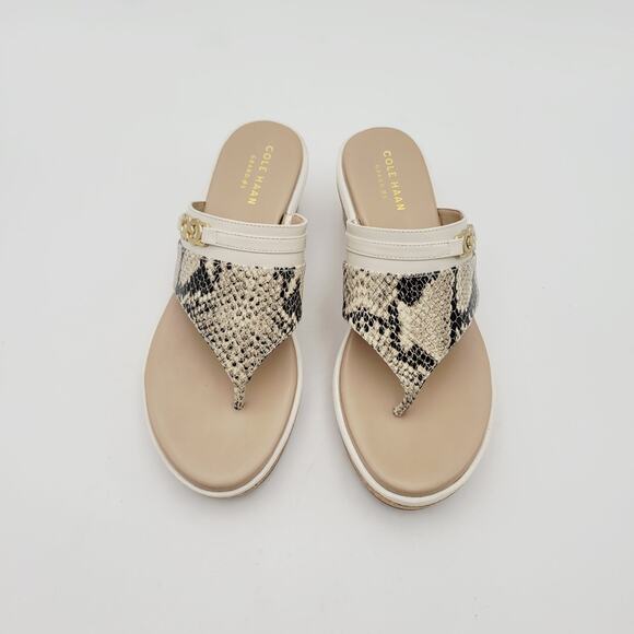 Cole Haan Margate Wedge II Sandshell Sandals Sz 5.5 B Cream & Animal Print - Picture 2 of 11